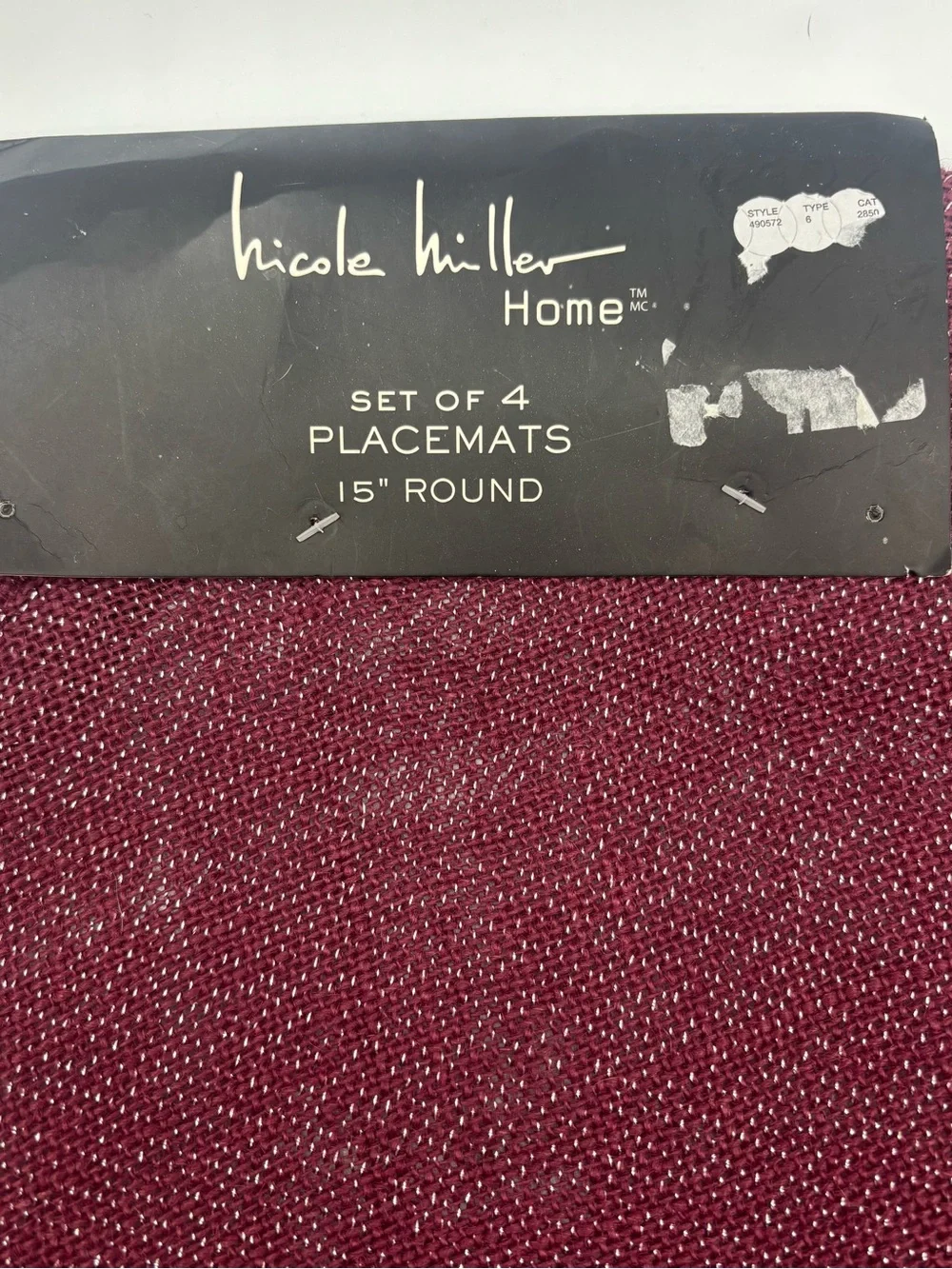 Nicole Miller Home Placemats Set Of 4 Burgundy Metallic 15 Inch Round New